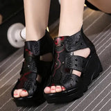 2021 Ethnic Style Genuine Leather Women Shoes Sandals Wedges Sandals Handmade Genuine Leather Women