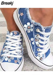 Woman Canvas Shoes Elegance Floral Print Women Vulcanize Shoes Fashion Lace Up Flat Sneakers zapatos de mujer