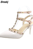 Ankle Party Women Shoes for Women's Pumps Rivet Heel Sandals Women's 2023 Spring Pointed Thin Heel Single Shoes High