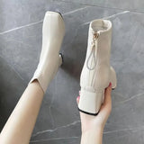 Tassel Booties Elegant with Medium Heels Women's Ankle Boots White Short Shoes for Woman Rhinestone Autumn Trend