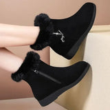 Warm Women Boots Thick Plush Snow Boots Women Zipper Comfortable Outdoor Fur Crystal Ankle Boots 2024 Casual Cotton