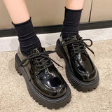 Chunky Platform Oxfords Shoes for Women 2023 Autumn Non Slip Lace Up Flats Woman Thick Bottom Patent Leather Gothic