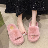 Breakj Thick-Bottomed Fur Slippers Wearing Autumn New Fashion Slope And Loose Cake Bottom-Size Cotton