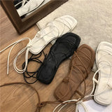 Shoes Women Sandals Narrow Band Vintage Square Toe Flat Cross Strap Thong Sandals V Shape Design Shoes