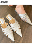 Slippers Women Pointed Toe Mule Flat Heels Casual Slip On Slide Outdoor Flip Flops 2023 Fashion Hollow Shoes Female