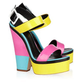 Peep Toe Multicolor Platform Block High Heels women's Sandals Brand Design Wedding Dress Shoes Summer New
