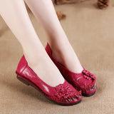 Women Loafers Genuine Split Leather Flat Heels Flower Round Toe Soft Solid Sandals Platform Ladies Shoes Zapatos De Mujer