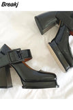 New Gothic High-heeled Shoes Women Pumps Korean Version of The Wild Thick with Square Head Retro Mary Jane Women's