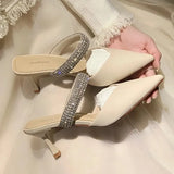 Crystal Strap Mule Shoes for Women 2023 Black White Pointed Toe Party Wedding Shoes Woman Luxury Stiletto Heels