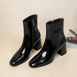 Spring and Autumn New Large Size Fashion Short Boots Women Thick Heel Side Zipper High Heel Patent Leather Women's
