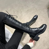 Long Ladies Boots Elegant Heeled High Heels Shoes for Women Lace-up Winter Knee Shaft with Laces White Spring Autumn