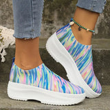 Chunky Platform Sneakers for Women 2023 Spring Autumn Slip On Casual Shoes Woman Thick Bottom Knitted Sneakers Plus