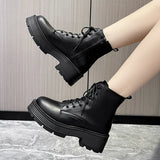 Fashion White Platform Boots Women Thick Bottom PU Leather Ankle Botas Mujer 2023 Autumn Winter Zipper Chunky Shoes