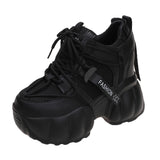 Black Chunky Sneakers for Women 2023 Spring Hidden Heels Platform Sports Shoes Woman Thick Sole Breathable Casual