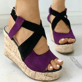 Large Size Beige Heeled Sandals Velvet Shoes Cross-Shoes Clogs Wedge 2024 Summer Espadrilles Platform Big Black High