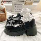 Lolita Shoes for Women Sweet Bowtie Platform Mary Janes shoes Woman college style Jk Uniform shoes Pu Leather Flats