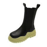 Lemon Green Platform Women Short Boots Slim Thick Sole Leather Chelsea Boots New Mixed Color Height Increase