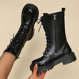 PU Leather Combat Boots for Women 2023 Autumn Winter Non Slip Motorcycle Boots Woman Fashion Platform Ankle Botas