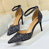 Breakj Thin With High With Shallow Mouth Pointed Hollow Sequins Sexy Nightclub Show Thin A