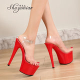 Platform Sandals Women High Heels 17CM Walking Show Outside Large Size Transparent Women ShoesSummer Wedding Pumps Thin