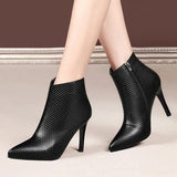 Snake Pattern Womens High Heel Ankle Boots 2023 Pointed Toe Sexy Stiletto Boots Woman Zipper Pu Leather Pumps