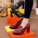 Women's Autumn New Sexy Pointed Toe PU Waterproof Slip-On High Heels Retro Solid Color Casual Party Office Women's