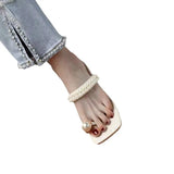 Breakj Women Wear 2024 New French Fairy Pearl Square Set Toe Thin Heel