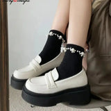 Style High Heels Platform Pumps Women 2024 spring Patent Leather Loafers Shoes Woman Slip On Solid Color Uniform