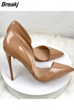 black bling classic shoes 8cm 10cm 12cm high thin heels plus size 33-45 pointed toe office concise cozy pump QP188