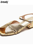 Size 34-43 Women Sandals Genuine Leather Thick Heels Summer Shoes Woman 2023 Gladiator Ankle Strap Chunky