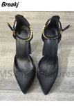 Women High Heel Shoes Platform Sandals Pointed Toe Woman Silk Pumps Sexy Rhinestone Buckle Chunky Heel Wedding Shoes