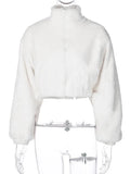 Furry Jackets Turn Down Collar Zipper Soft Women's Winter Autumn Thick Fashion Warm Crop Coats Streetwear Outwear