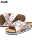 Summer Print Cork Slipper New Fashion Women Casual Beach Slip on Outside Non-slip Slides