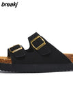 New Summer Women Beach Outside Platform Cork Slippers Med Heel Casual Non-slip Outdoor Sandals