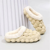 Women Winter Fur Warm Cotton Slippers Indoor Home Couple Funny Bubble Shoes Comfy Plush Non Slip House Slippers Woman Plus