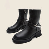 Chain Leather Boots Women Handmade High Quality Platform Chelsea Boots Wedge Heel Zip Comfortable Autumn
