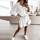 2022 Autumn Turn-down Collar Side Slit Dress Spring Single Breasted Button Shirt Dress Women Elegant Long Sleeve Office