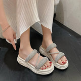 Korean Style Women's Slippers Indoor Shoes Solid Color with Glitter for Home and Beach Black/White Bling Flip