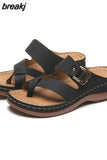 Summer Women Wedges Slippers Med Heel Platform Shoe with Metal Buckle Casual Lady Sandal