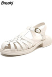 Women Summer Sandals Low Heel Chunky Heel Fisherman Sandals Cross Tied Ladies Casual Round Toe Shoes Buckle Strap Footwear