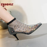 New Crystal Transparent High Heels Women's Sexy Pointed Mesh Large Shoes Style Versatile European and American