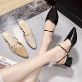 Pointed Toe slides Shallow High Heels Shoes Sandals Black Beige Block Square Heel Pumps 2023 Party Women Mules