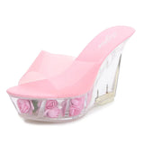 Footwear Sliper Confortable For Women Shoes Summer Crystal Sexy High Heel 10.5cm Rose Flower Platform Ladies