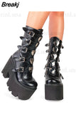 Design Gothic Boots INS Hot Great Quality Fashion Cool Motorcycle Boots Big Size 43 Wedges Heart Platform Mid-Calf