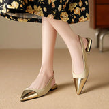 Size 34-39 Flats Sandals For Women Real Leather Low Heels Shoes For Women 2023 Summer Slingback Buckle Chunky