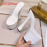 8 Color Women's High Heel Sandals 2023 Summer Transparent PVC Sexy Wedding Slippers 20CM Platform Thick Heel Shoes Size
