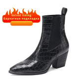 Ankle Boots for Women Luxury Cow Split Genuine Leather Block High Heel Elastic Band Short Booties Goth Brown Black