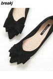 Size 42 Spring Bow Flats Shoes Woman Butterfly-Knot Ballets OL Office Shoes Pointed Toe Shallow Slip On Foldable