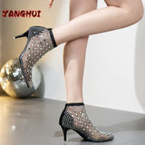 New Crystal Transparent High Heels Women's Sexy Pointed Mesh Large Shoes Style Versatile European and American