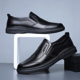 Leather Shoes for Men Black Classic Men Casual Shoes Slip-on Soft Bottom Round Head Men's Driving Shoes Business